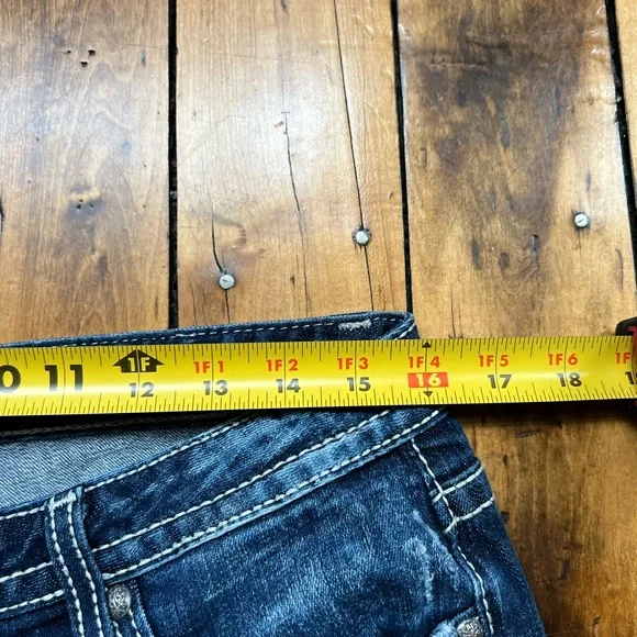 Rerock Express Womens 12 Low Rise Boot Cut Jeans Dark Wash Embroidered Y2K 32x30 - Picture 5 of 13